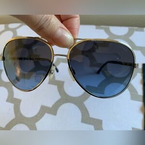 authentic CHANEL Lambskin Aviator Chain Sunglasses 4194-Q in Blue